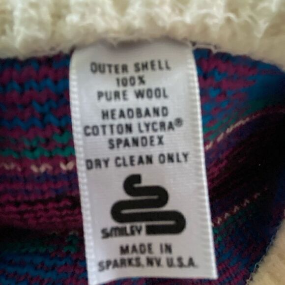 SMILEY Wool Knit Ski Hat Pom Pom Purple Blue Adult OS Made in USA - Picture 6 of 6